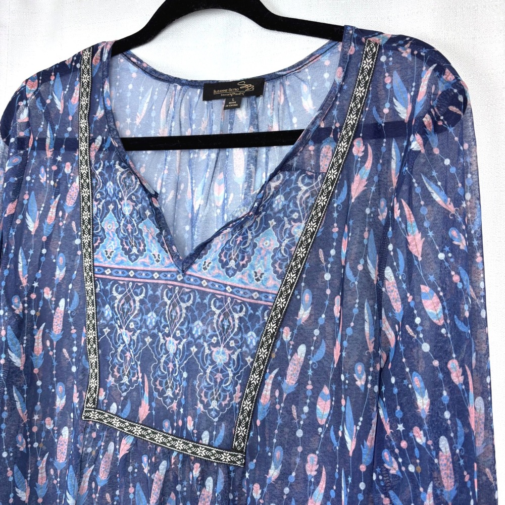Lot of 2 Suzanne Betro Long Sleeve Tunic Blouse Womens Sz M and Sz L